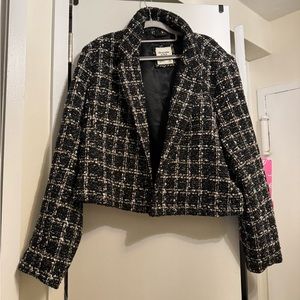 Abercrombie & Fitch Black and White Tweed Cropped Blazer